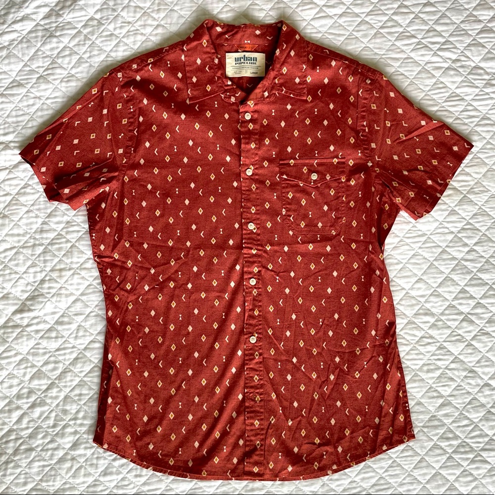 Men Short Sleeve Button Down Shirt Size Large